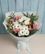 Букет цветов из:  Розы, Лизиантусы и Хризантемы в Ильинка Тульская область