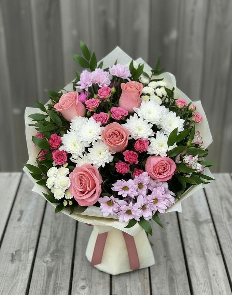 Букет цветов из: Альстромерии, Гвоздики, Розы и Хризантемы в Ильинка Тульская область