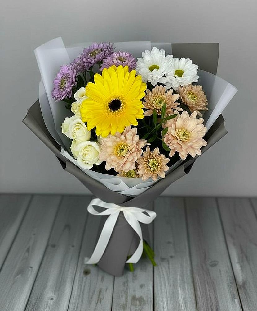 Букет цветов из: Розы, Герберы и Хризантемы в Ильинка Тульская область