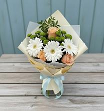 Букет цветов из:  Герберы, Розы и Хризантемы в Ильинка Тульская область